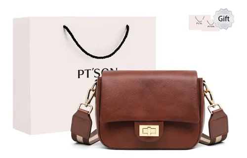 PT'SON Cow Leather With Synthetic Leather Small Square Bag Shoulder Bag, Crossbody Bag Women's Wine Coffee