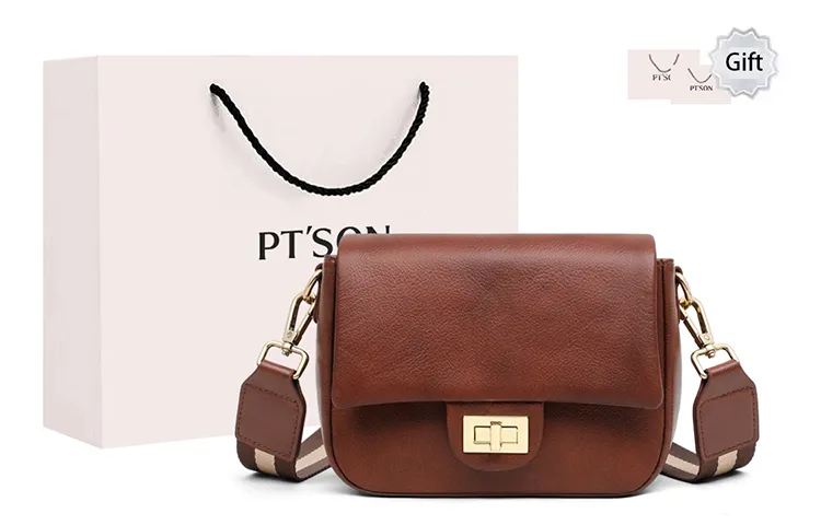 PT'SON Cow Leather With Synthetic Leather Small Square Bag Shoulder Bag, Crossbody Bag Women's Wine Coffee-0