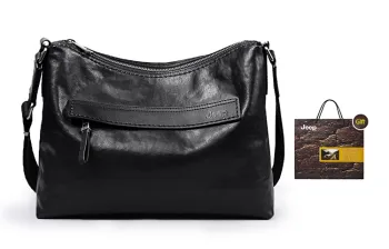 Jeep Genuine Leather Top Grain Cow Leather Shoulder Bag Crossbody Bag Regular Men's Black
