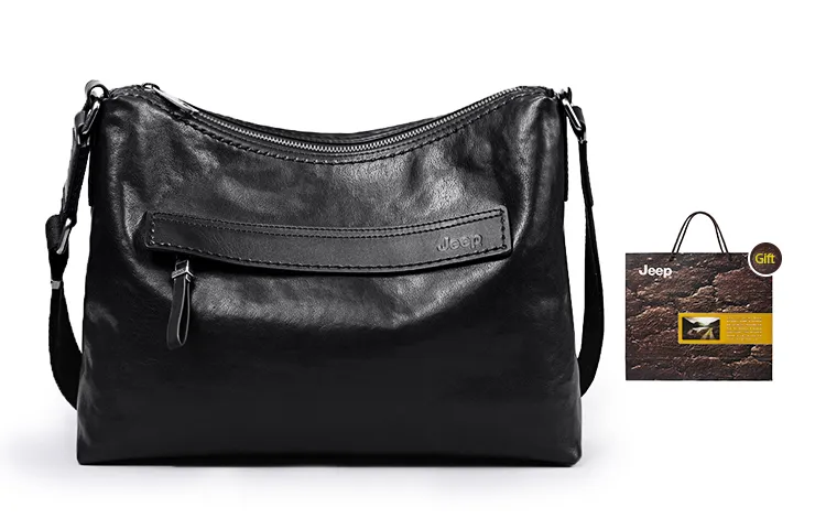Jeep Genuine Leather Top Grain Cow Leather Shoulder Bag Crossbody Bag Regular Men's Black-0