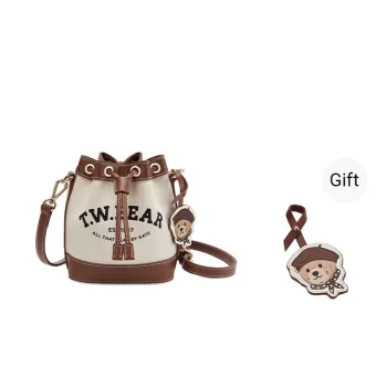 Teenie Weenie PU Chain Bag Bucket Bag Crossbody Bag Small Size Women's Brown/White