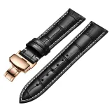 Розово-золотой ремешок, черная кожа с белой строчкой