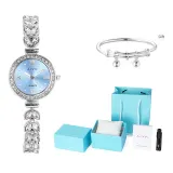 Серебряный корпус с синим циферблатом - серебряный ремешок (Русалка с синим циферблатом)