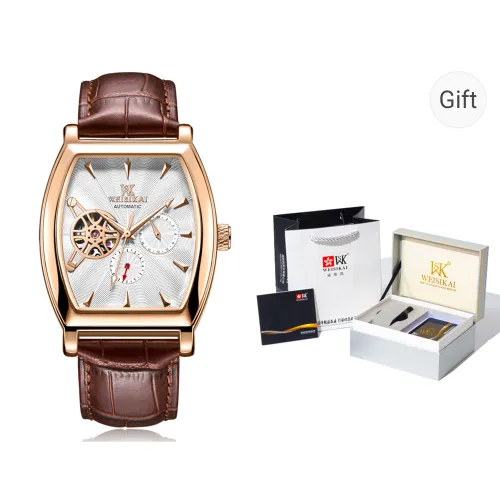 WSK Механический механизм натуральная кожа ремень часы для мужчин белый циферблат