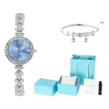 Серебряный корпус, синий циферблат - серебряная полоска (5160 синий циферблат)