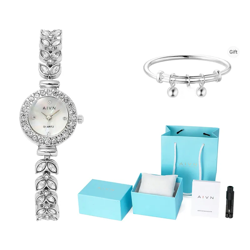 AIVN Браслет Часы Наручные Кварцевый механизм Сплав Ремешок Часы Женские Жемчужная раковина Циферблат