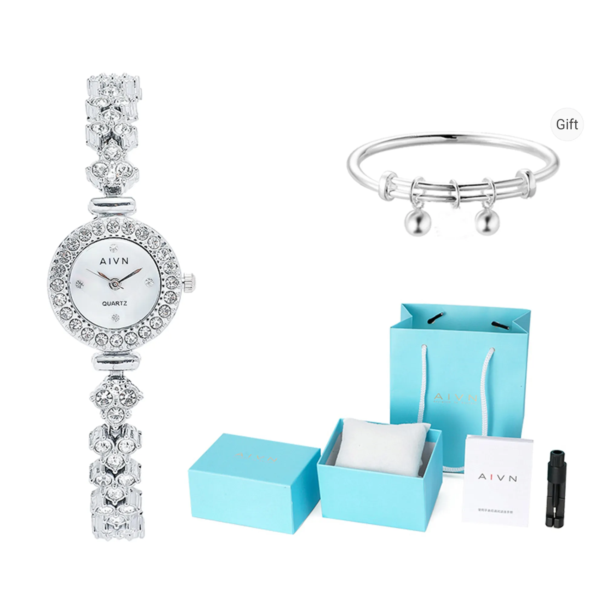 AIVN Браслет Часы Наручные Кварцевый механизм Сплав Ремешок Часы Женские Циферблат Белый