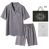 Short-Sleeved Shirt+Shorts Clothing Set (Dark Gray) 100% cotton Breathable/Stand-Collar/Loose Fit