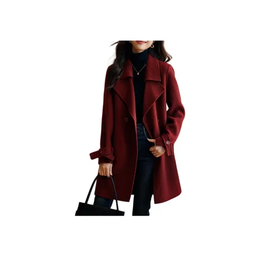Mo Han Yi Mei Coats Women's Burgundy