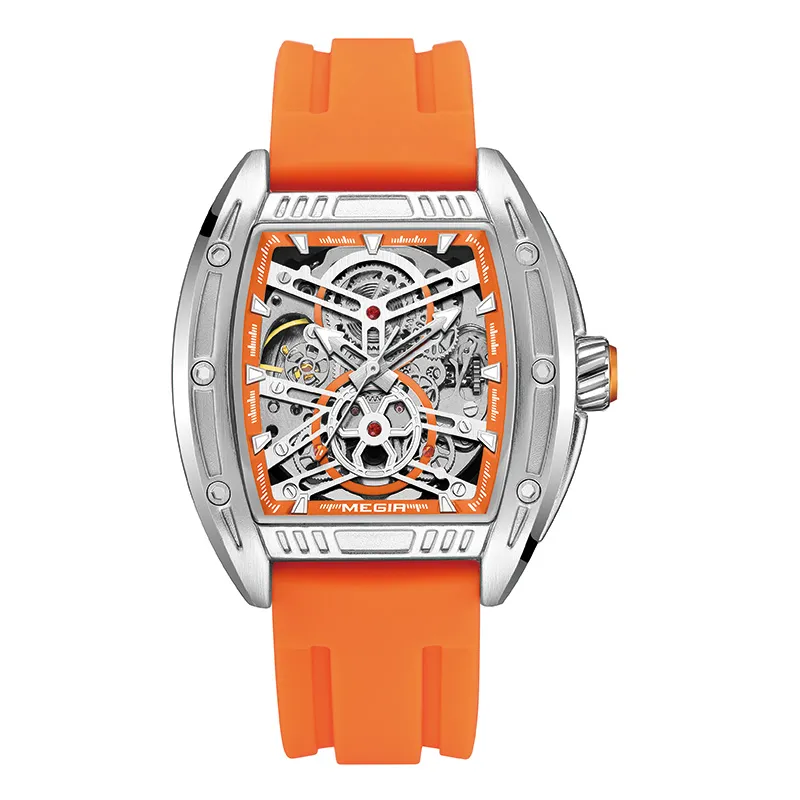 MEGIR Mechanical Movement Silicone Strap Watch Men's Watches Green Dial-12