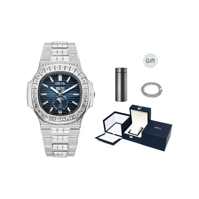GEYA Automatic Mechanical Movement Stainless Steel Watchband Watch Men's Watches Blue Dial