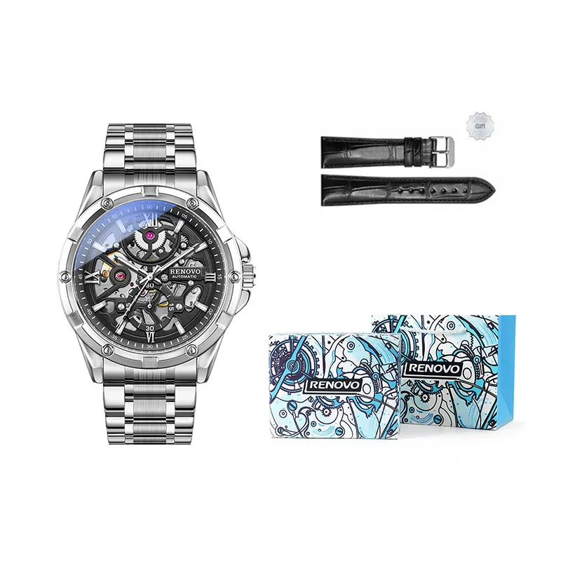 RENOVO Explorer Collection Automatic Mechanical Movement Watch Unisex Black Dial-16