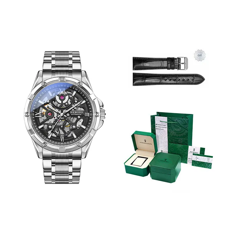 RENOVO Explorer Collection Automatic Mechanical Movement Watch Unisex Black Dial-45