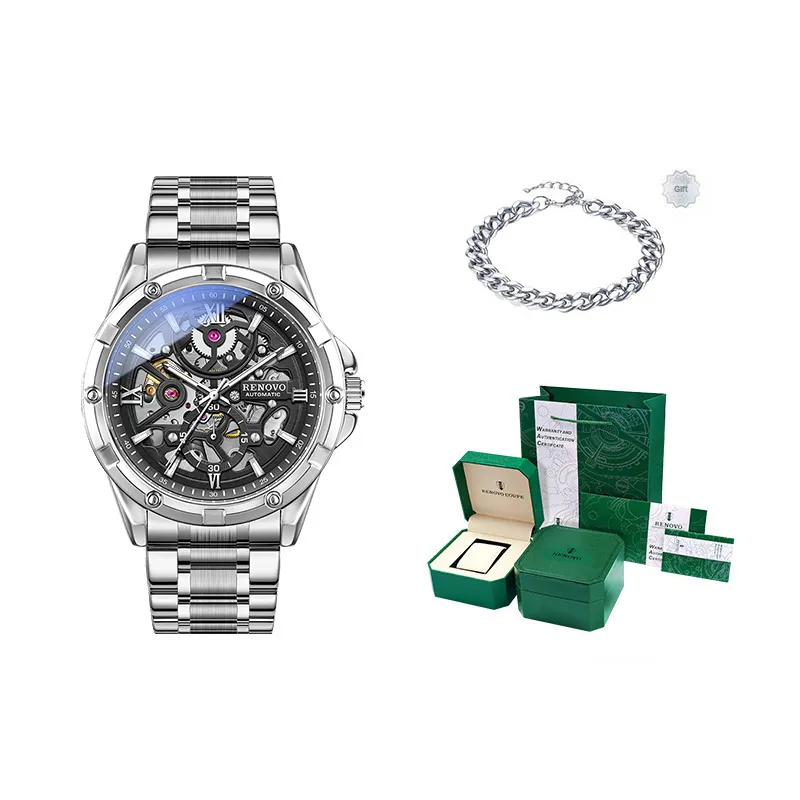 RENOVO Explorer Collection Automatic Mechanical Movement Watch Unisex Black Dial-48