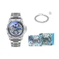 Hip-Hop Bracelet Box-Silver Case Blue Dial Silver Steel Band