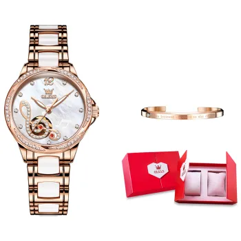 OLEVS Radiant Collection Mechanical Movement Ceramic Strap Watch Women's Watch White Dial