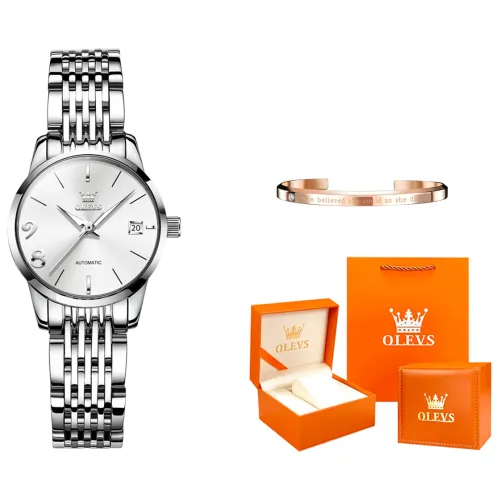 OLEVS Mechanical Movement Stainless Steel Watchband Watch Women's Watch White Dial