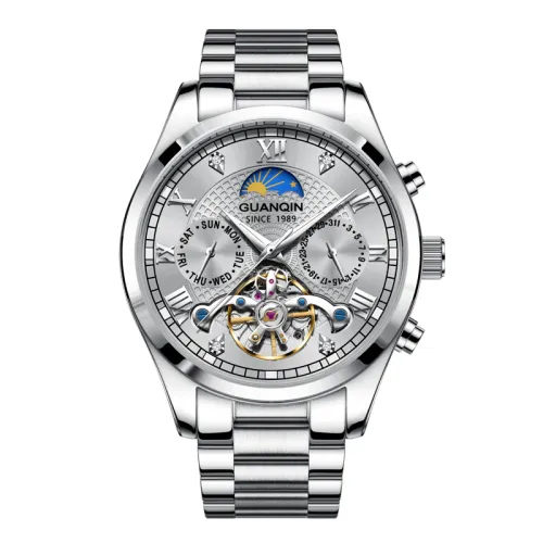 GUANQIN Automatic Mechanical Movement Stainless Steel Watchband Watch Men's Watches Gray Dial