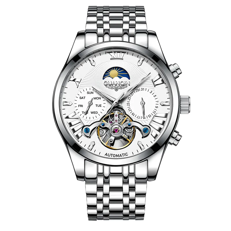 GUANQIN Ruidong Collection Automatic Mechanical Movement Steel Strap Watch Men's Watches White Dial-1