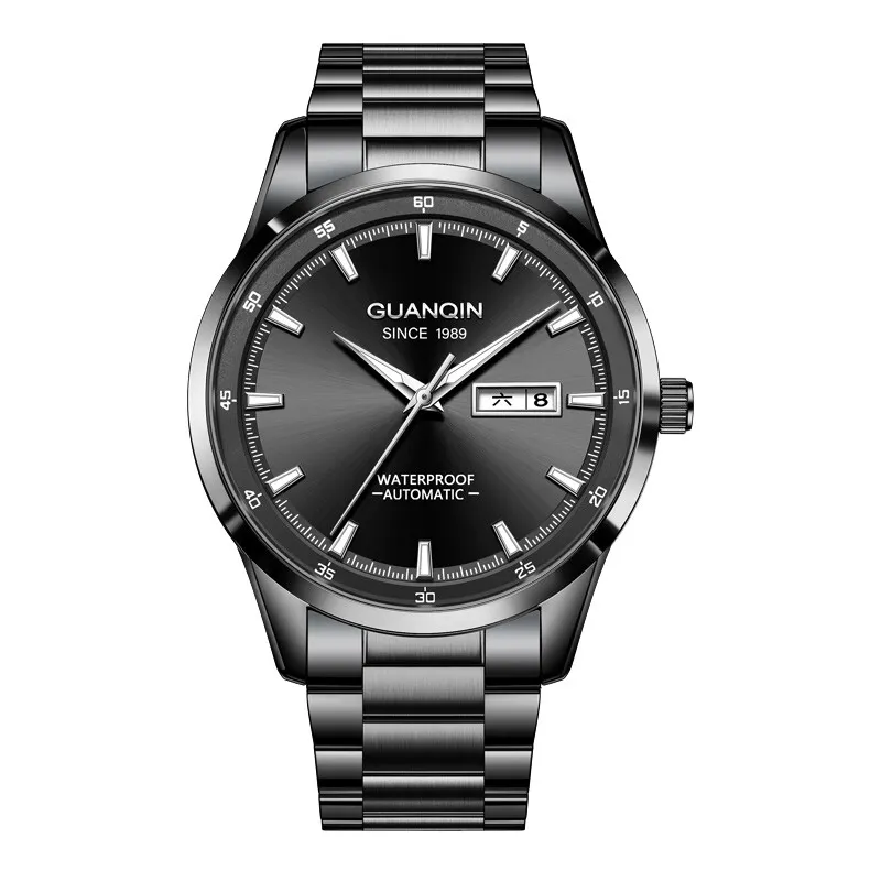GUANQIN Automatic Mechanical Movement Stainless Steel Watchband Watch Men's Watches Black Dial-25