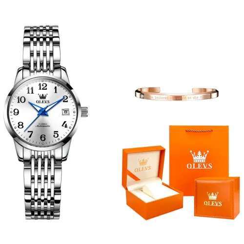 OLEVS Mechanical Movement Stainless Steel Watchband Watch Women's Watch White Dial