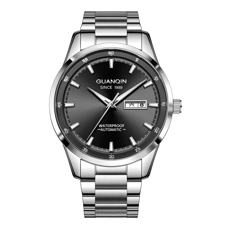 GUANQIN Automatic Mechanical Movement Stainless Steel Watchband Watch Men's Watches Black Dial-18