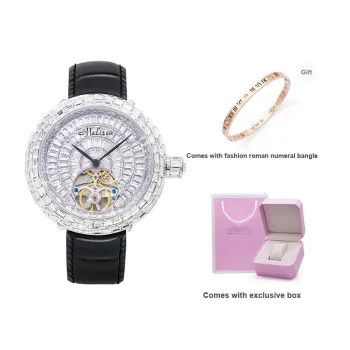 Melissa Mechanical Movement Genuine Leather Strap Watch Women's Watch Silver Dial
