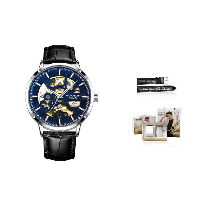 GUANQIN Brogues Collection Automatic Mechanical Movement Leather Strap Watch Men's Watches Black Dial-24