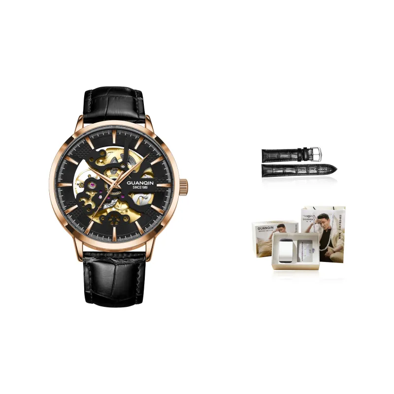 GUANQIN Brogues Collection Automatic Mechanical Movement Leather Strap Watch Men's Watches Black Dial-8