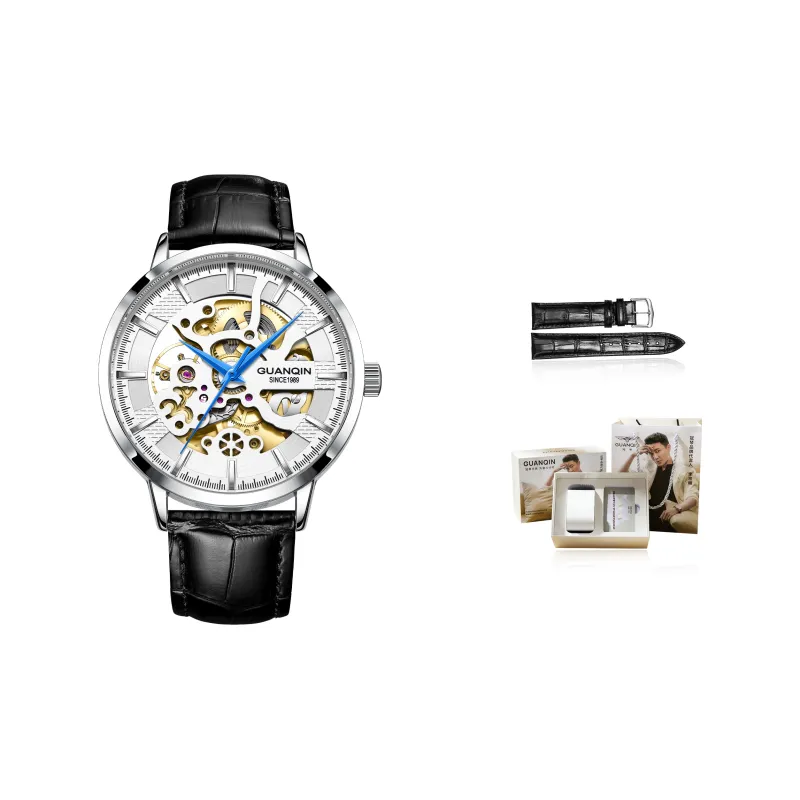 GUANQIN Brogues Collection Automatic Mechanical Movement Leather Strap Watch Men's Watches Black Dial-19