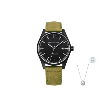 Sea Gull National Automatic Mechanical Movement Genuine Leather Strap Watch Men's Watches Black Dial