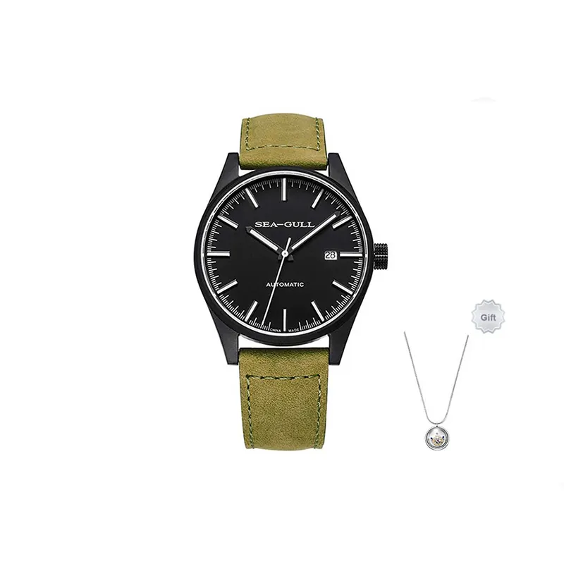 Sea Gull National Automatic Mechanical Movement Genuine Leather Strap Watch Men's Watches Black Dial-0