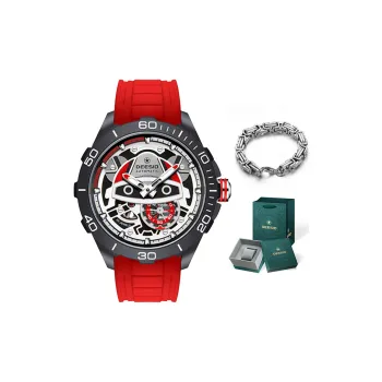 DEESIO Automatic Mechanical Movement Rubber Strap Watch Unisex Red Watch Dial