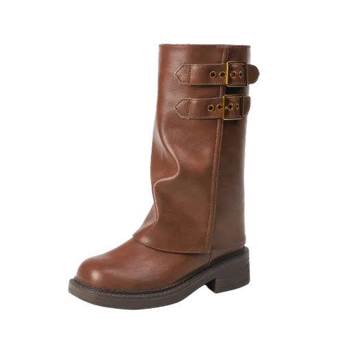 Zubumei Женские высокие сапоги на каблуке 8 см коричневые