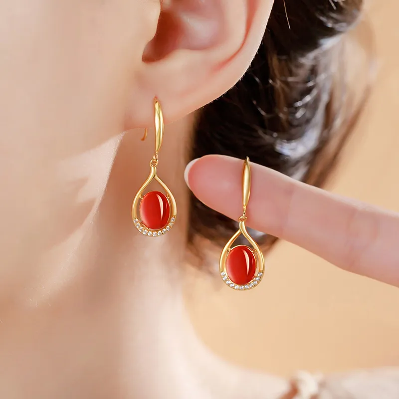 MUXIYUAN Southern Red Agate Earrings Women's-5