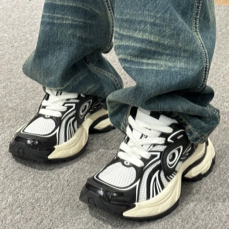 OLD ORDER Turbo GT Low Top Chunky Sneakers Unisex Black White-5