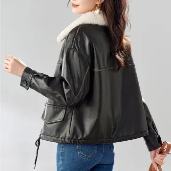 TERRE BLEUE Leather Jacket Women's Black