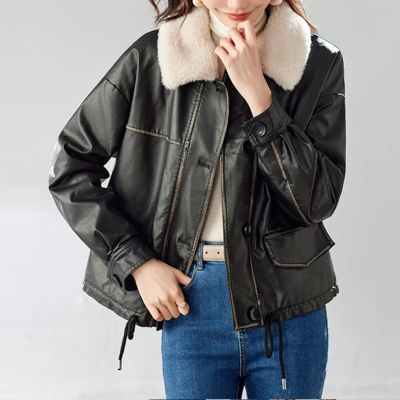 TERRE BLEUE Leather Jacket Women's Black-2