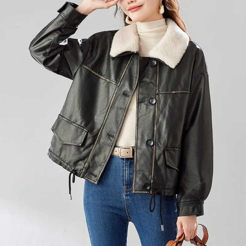TERRE BLEUE Leather Jacket Women's Black-1
