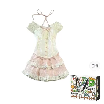 Dippanis Skirt Set Women's Apricot Top+Pink Skirt