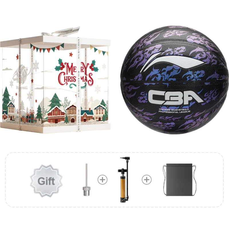 LiNing CBA Collection PU Basketball Black Purple Size 7 Training Unisex-20