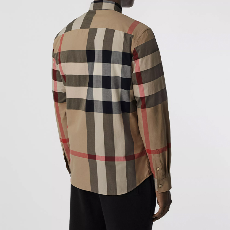 burberry logo collar Check Stretch Cotton Poplin Shirt POIZON