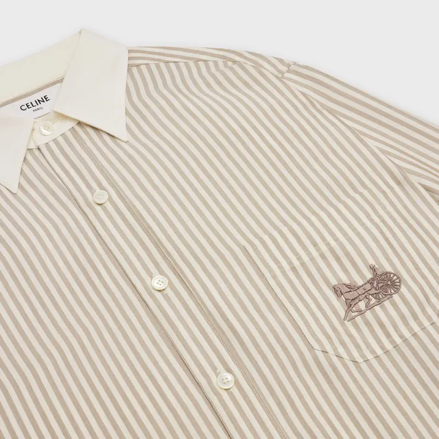 CELINE SS21 Women's Stripe Carriage Embroidery Long-Sleeve Shirt Beige