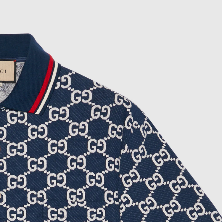 GUCCI GG Jacquard Jersey Polo Shirt Blue