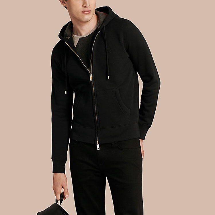 Burberry Men Clarendon Check Hooded Zip Up Hoodie Black Grey POIZON