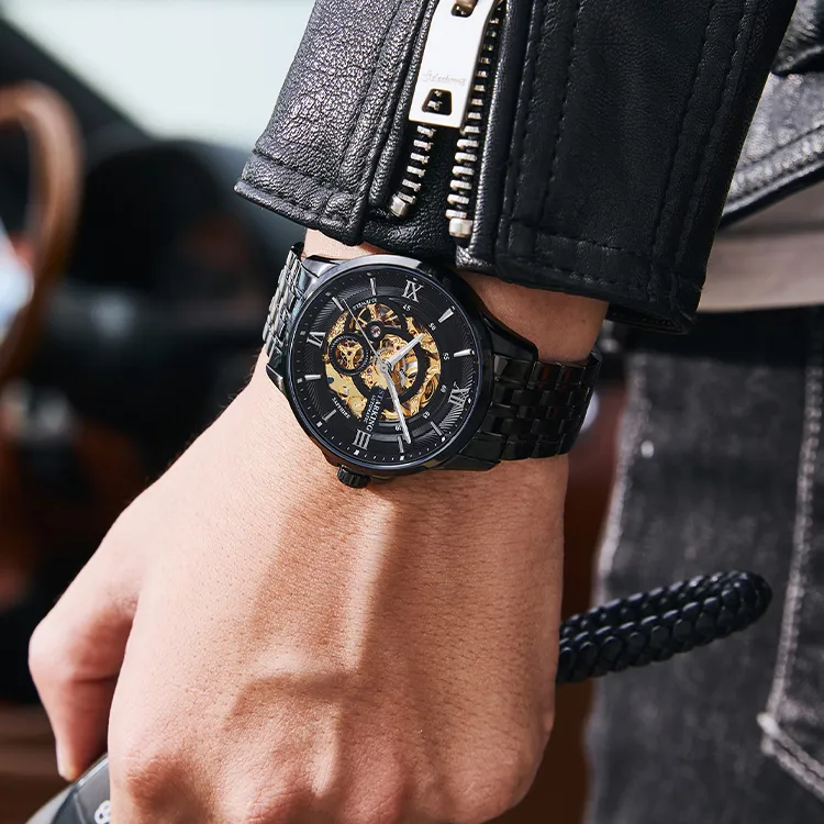 STARKING Mechanical Movement Stainless Steel Watchband Watch Men's Watches Cut-Out Dial-17