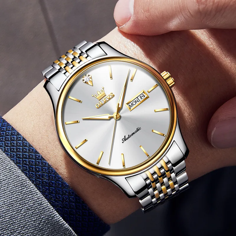 OLEVS Play The Cool Series Mechanical Movement Stainless Steel Watchband Watch Men's Watches White Dial-67