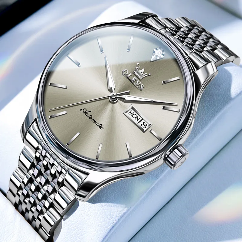 OLEVS Play The Cool Series Mechanical Movement Stainless Steel Watchband Watch Men's Watches White Dial-36