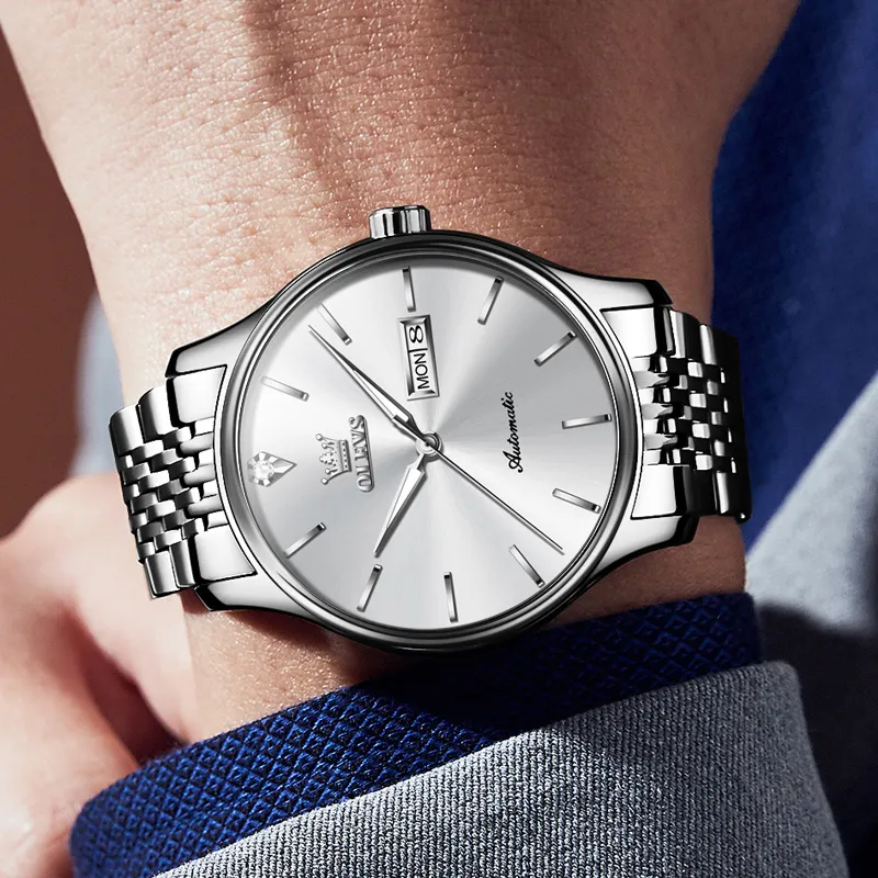 OLEVS Play The Cool Series Mechanical Movement Stainless Steel Watchband Watch Men's Watches White Dial-28