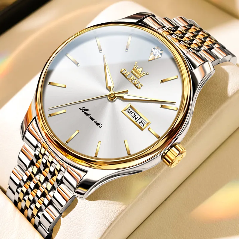 OLEVS Play The Cool Series Mechanical Movement Stainless Steel Watchband Watch Men's Watches White Dial-66